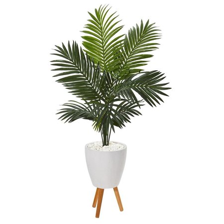 NEARLY NATURALS 61 in. Paradise Palm Artificial Tree in White Planter with Stand 9844